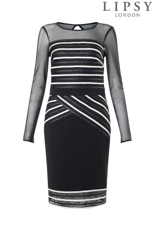 Lipsy Long Sleeve Striped Bodycon Dress